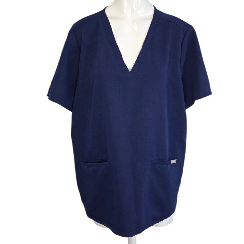 FIGS Technical Collection Womens Casma 3 Pocket Scrub Top, V-Neck, Blue, Size XL